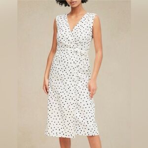 Banana Republic White and Black Polka Dot Linen Midi Wrap Dress